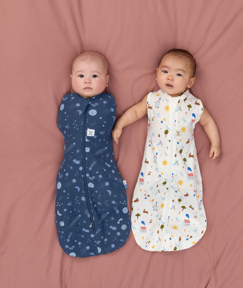 TOG-rated Cocoon Swaddle Bags from ergoPouch, made from organic materials for ultimate comfort.