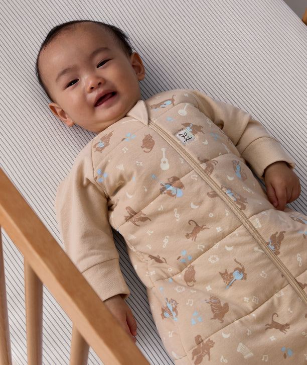 Baby sleep sack from ergoPouch, TOG-rated and made from organic material for warmth and comfort.