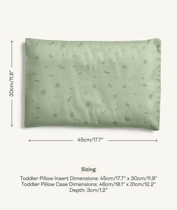 Sizing dimensions for ergoPouch Organic Toddler Pillow Case Willow