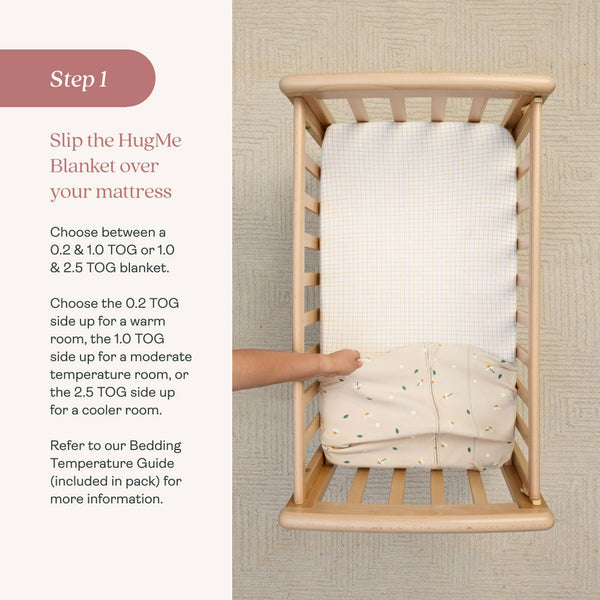 ergoPouch HugMe Blanket, simply slip the blanket over your mattress, choosing which warmth you require, ranging from 0.2 to 2.5 TOG.