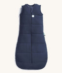 Product shot of the ergoPouch Sleeping Bag 2.5 TOG in blue ink colour, featuring a front zipper and a bell-shaped bottom.