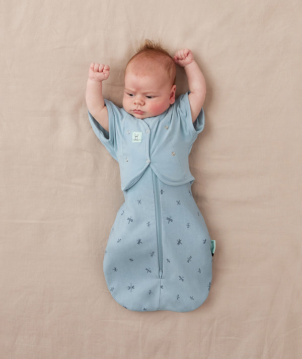 Baby wearing ergoPouch Butterfly Cardi Dragonflies with arms out