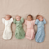 ergoPouch newborn swaddle with butterfly cardi in variety of colours, made from organic, non-toxic materials.