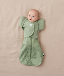 Newborn wearing ergoPouch Butterfly Cardi Willow Base and a matching Pouch in Willow