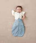 Baby wearing ergoPouch Butterfly Cardi Oatmeal Marle with one arm out