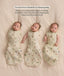 Three babies lying side by side demonstrating the conversion of a Cocoon Swaddle to a Sleeping Bag, progressing from both arms in, one arm out, to both arms out.