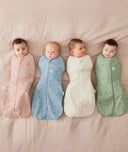 Newborns wearing ergoPouch heritage colours Cocoon Swaddle 1.0 TOG