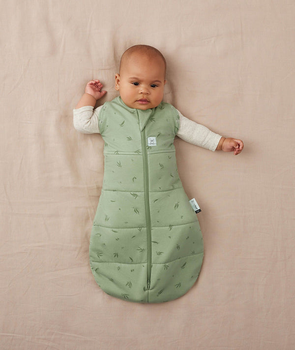 Newborn wearing an ergoPouch Cocoon Swaddle Bag 2.5 TOG Willow with arms out