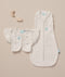 Flat lay of an ergoPouch cocoon swaddle and butterfly cardi, perfect for your newborn baby.