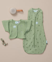 ergoPouch Butterfly Cardi Willow Base next to a matching Pouch in Willow and White Noise Machine