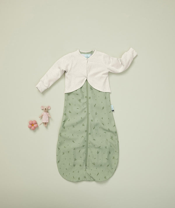 Baby wearing ergoPouch Arm Warmers Oatmeal Marle