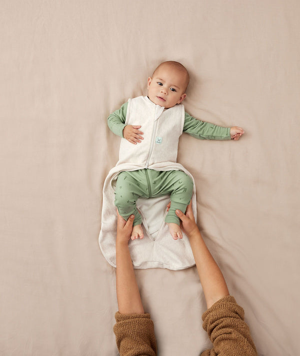 Sleeveless ergoPouch Jersey Sleeping Bag 0.2 TOG Oatmeal Marle, getting nappy changed