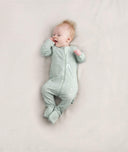 Newborn baby wearing an ergoPouch Long Sleeve Layer 0.2 TOG Sage