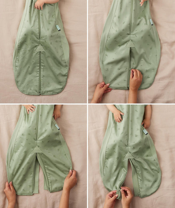 Four-way zip converts the sleep suit bag into a sleep suit with legs
