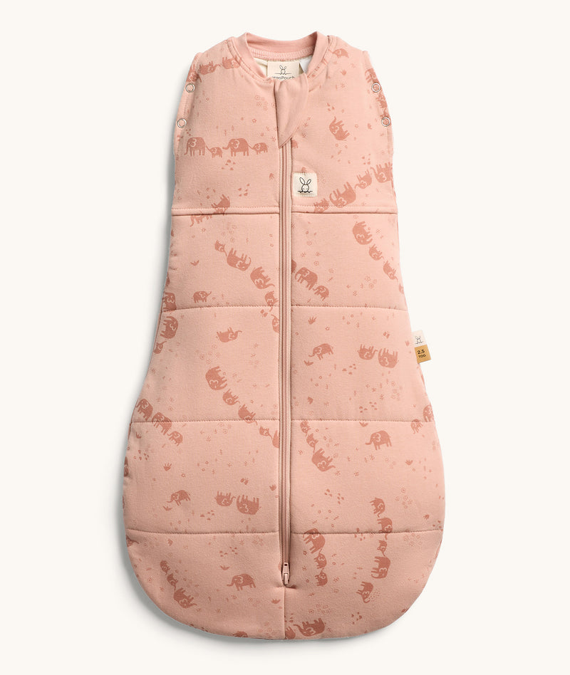 Product shot of ergoPouch Cocoon Swaddle Bag 2.5 TOG in Elephant Parade, featuring a front zipper and a cozy, padded design.