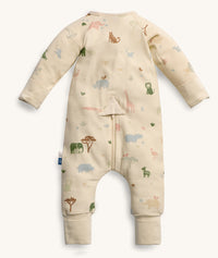 Back view of the ergoPouch Long Sleeve Layer 1.0 TOG Savannah, featuring a back zipper for easy nappy changes.