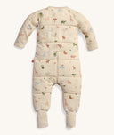 Back view of an ergoPouch Sleep Onesie featuring long sleeves, foot cuffs, and an all-over animal print in soft pastel tones. The design includes a rear zipper and a flap detail, offering both comfort and convenience for easy diaper changes.