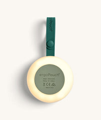 Rear view of a glowing white noise machine showing the model details and certification symbols.