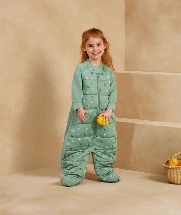 Preschooler wearing an ergoPouch Sleep Suit Bag 2.5 TOG Sweet Orchard