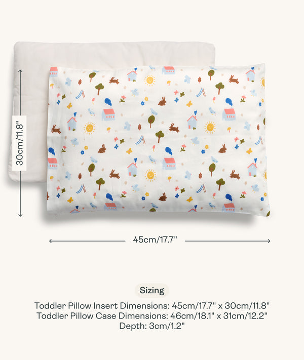 Dimesnions of ergoPouch Organic Toddler Pillow and Case Daydream