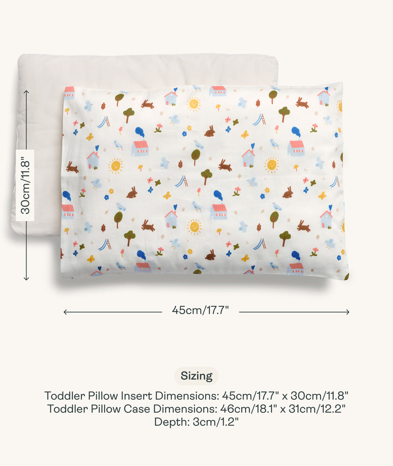 Dimesnions of ergoPouch Organic Toddler Pillow and Case Daydream