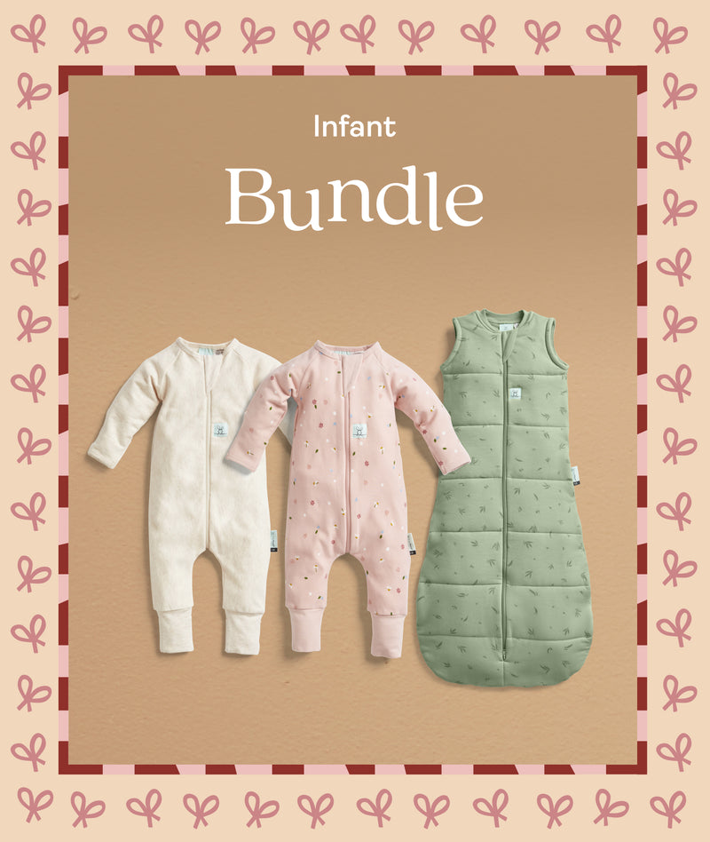 The ergoPouch Infant bundle includes a Sleeping Bag 2.5 TOG and two Long Sleeve Layer 1.0 TOG
