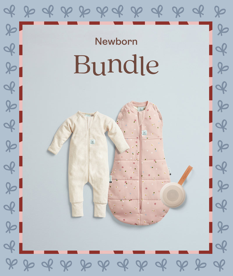 The ergoPouch Newborn bundle includes a Cocoon Swaddle Bag 2.5 TOG, Long Sleeve Layer 1.0 TOG and Drift Away White Noise Machine
