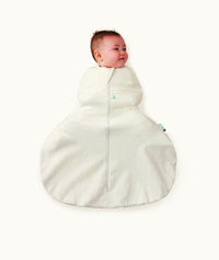Baby wrapped in ergoPouch Hip Harness Cocoon Swaddle Bag 0.2 TOG Oatmeal Marle