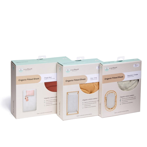 Packaging of the ergoPouch Organic Fitted Sheet Grey Marle