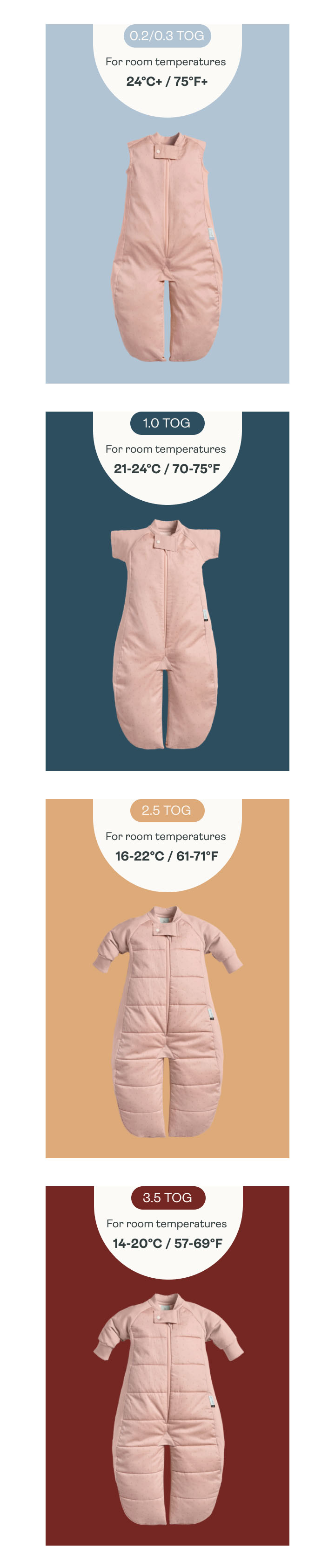 TOG options for the ergoPouch Sleep Suit Bag